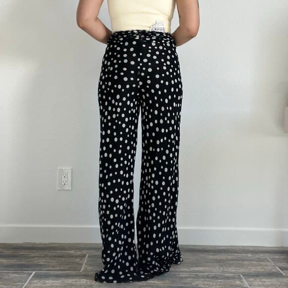 Vintage Carlisle 100% Silk Polka Dot Wide Leg Pants with Belt Black White Size 4 - Picture 14 of 14